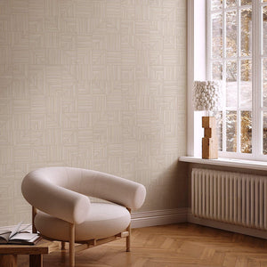 Luxury Cream Geometric Textured Wallpaper, Contemporary Non-Woven Wall Covering, 41.7"W x 614"H, Washable Removable for Livin