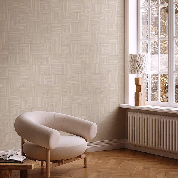 Luxury Cream Geometric Textured Wallpaper, Contemporary Non-Woven Wall Covering, 41.7"W x 614"H, Washable Removable for Livin