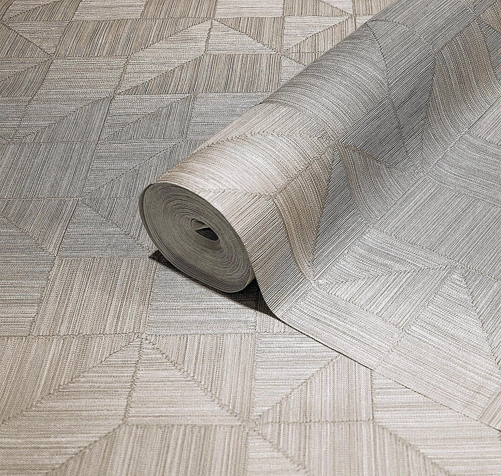 Luxury Cream Geometric Textured Wallpaper, Contemporary Non-Woven Wall Covering, 41.7"W x 614"H, Washable Removable for Livin