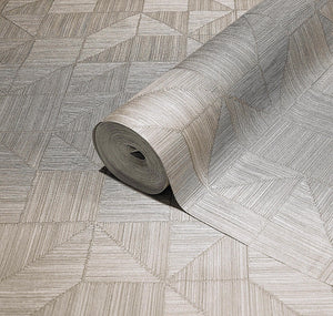 Luxury Cream Geometric Textured Wallpaper, Contemporary Non-Woven Wall Covering, 41.7"W x 614"H, Washable Removable for Livin