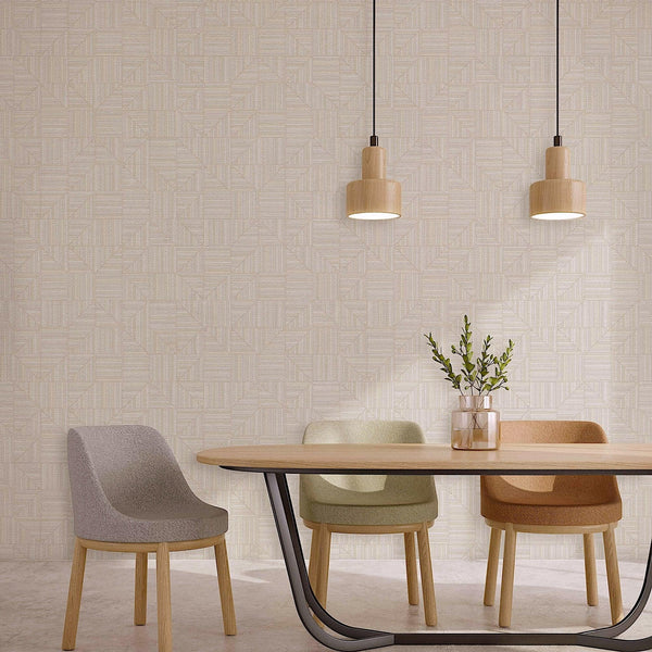 Luxury Cream Geometric Textured Wallpaper, Contemporary Non-Woven Wall Covering, 41.7"W x 614"H, Washable Removable for Livin