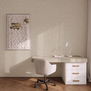 Luxury Cream Geometric Textured Wallpaper, Contemporary Non-Woven Wall Covering, 41.7"W x 614"H, Washable Removable for Livin