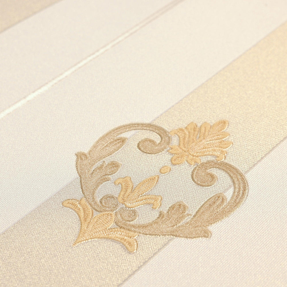 Luxury Cream Damask Striped Wallpaper, Glam Non-Woven Wall Covering, 41.7"W x 398"H, Washable Removable for Living Room Bedro