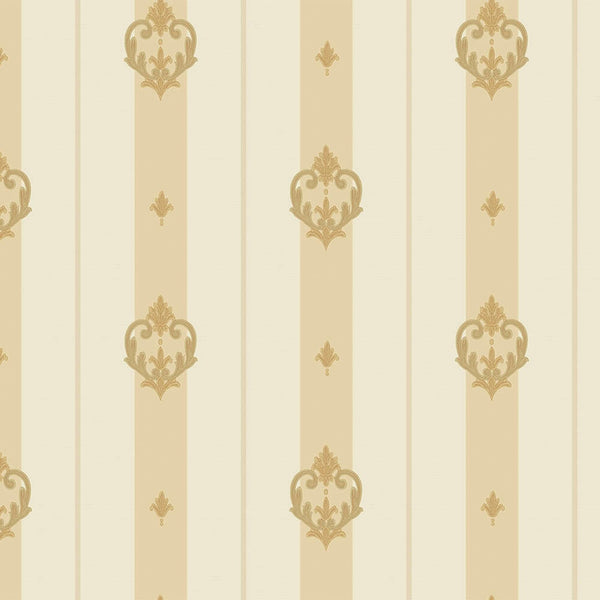 Luxury Cream Damask Striped Wallpaper, Glam Non-Woven Wall Covering, 41.7"W x 398"H, Washable Removable for Living Room Bedro