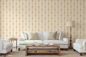 Luxury Cream Damask Striped Wallpaper, Glam Non-Woven Wall Covering, 41.7"W x 398"H, Washable Removable for Living Room Bedro