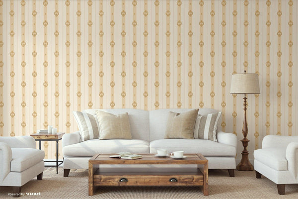 Luxury Cream Damask Striped Wallpaper, Glam Non-Woven Wall Covering, 41.7"W x 398"H, Washable Removable for Living Room Bedro