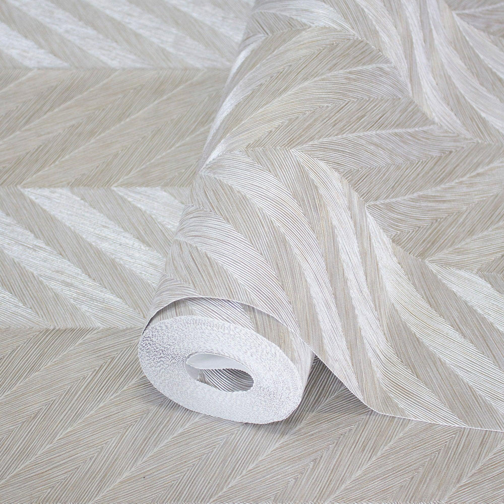 Luxury Cream Chevron Geometric Wallpaper, Premium Non-Woven Wall Covering, 41.7"W x 398"H, Washable Removable for Living Room