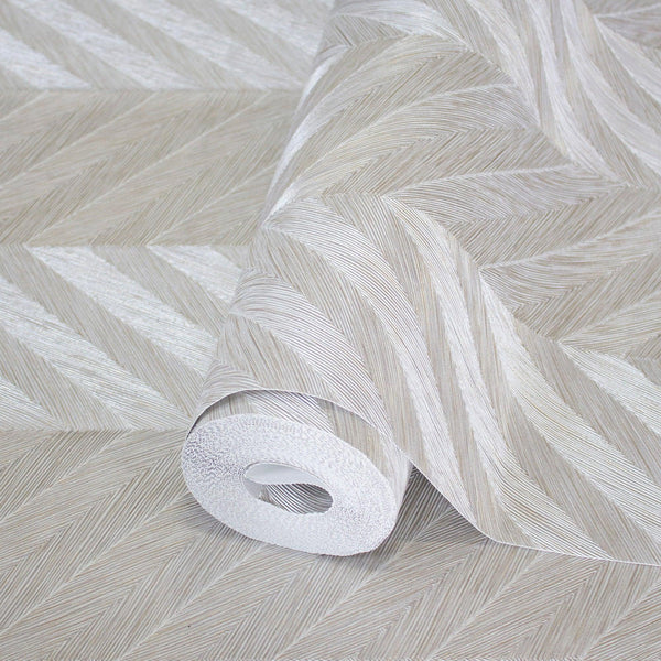 Luxury Cream Chevron Geometric Wallpaper, Premium Non-Woven Wall Covering, 41.7"W x 398"H, Washable Removable for Living Room