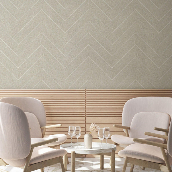 Luxury Cream Chevron Geometric Wallpaper, Premium Non-Woven Wall Covering, 41.7"W x 398"H, Washable Removable for Living Room