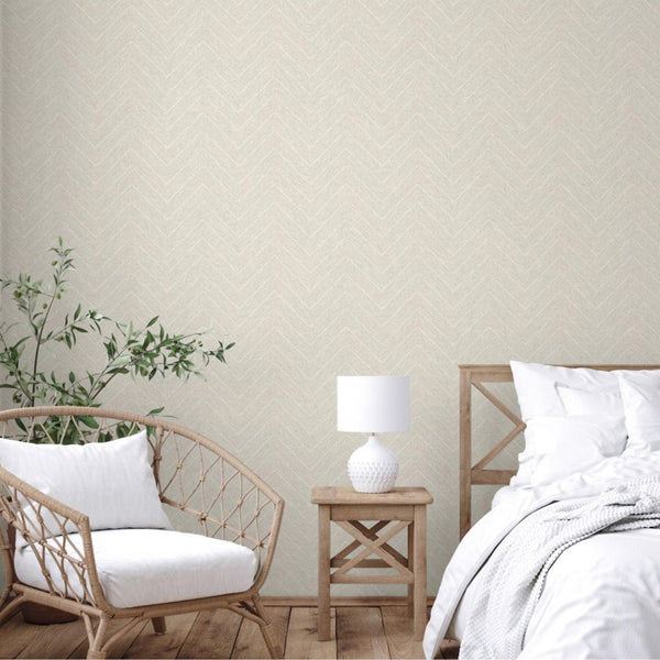 Luxury Cream Chevron Geometric Wallpaper, Premium Non-Woven Wall Covering, 41.7"W x 398"H, Washable Removable for Living Room