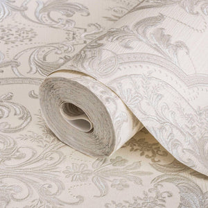 Luxury Cream Damask Velvet 3D Embossed Wallpaper, Premium Non-Woven Wall Covering, 41.7"W x 398"H, Washable Removable for Liv