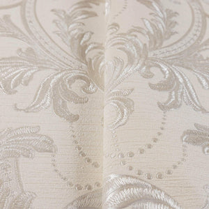 Luxury Cream Damask Velvet 3D Embossed Wallpaper, Premium Non-Woven Wall Covering, 41.7"W x 398"H, Washable Removable for Liv