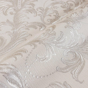 Luxury Cream Damask Velvet 3D Embossed Wallpaper, Premium Non-Woven Wall Covering, 41.7"W x 398"H, Washable Removable for Liv