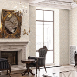 Luxury Cream Damask Velvet 3D Embossed Wallpaper, Premium Non-Woven Wall Covering, 41.7"W x 398"H, Washable Removable for Liv