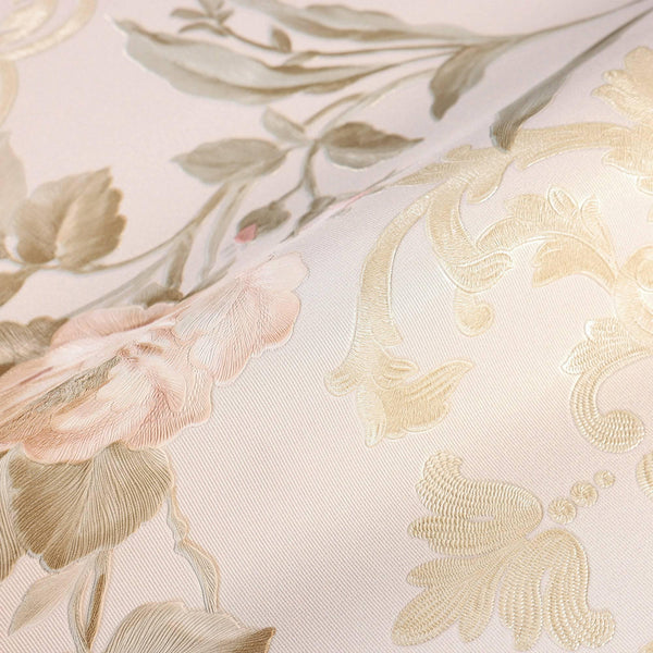 Luxury Cream Floral Embossed 3D Embossed Wallpaper, Mediterranean Non-Woven Wall Covering, 41.7"W x 398"H, Washable Removable