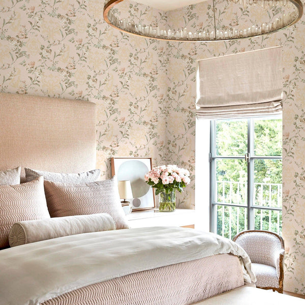 Luxury Cream Floral Embossed 3D Embossed Wallpaper, Mediterranean Non-Woven Wall Covering, 41.7"W x 398"H, Washable Removable