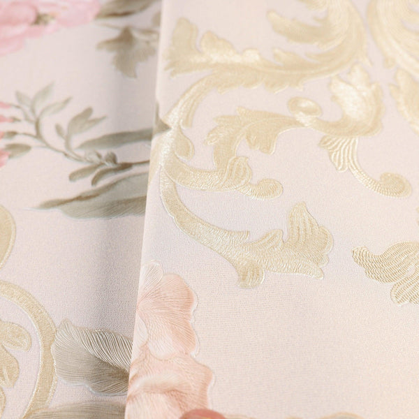 Luxury Cream Floral Embossed 3D Embossed Wallpaper, Mediterranean Non-Woven Wall Covering, 41.7"W x 398"H, Washable Removable