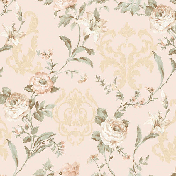 Luxury Cream Floral Embossed 3D Embossed Wallpaper, Mediterranean Non-Woven Wall Covering, 41.7"W x 398"H, Washable Removable