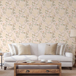 Luxury Cream Floral Embossed 3D Embossed Wallpaper, Mediterranean Non-Woven Wall Covering, 41.7"W x 398"H, Washable Removable