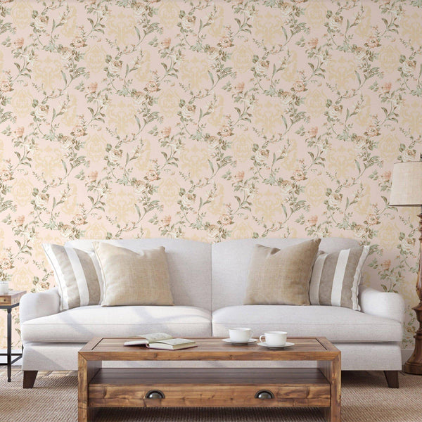 Luxury Cream Floral Embossed 3D Embossed Wallpaper, Mediterranean Non-Woven Wall Covering, 41.7"W x 398"H, Washable Removable