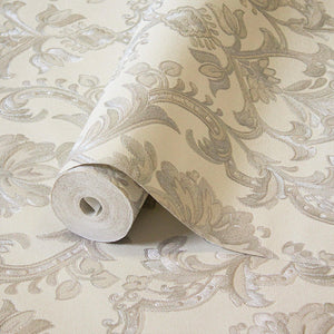 Luxury Cream Damask Textured Wallpaper, Premium Non-Woven Wall Covering, 41.7"W x 398"H, Washable Removable for Living Room B