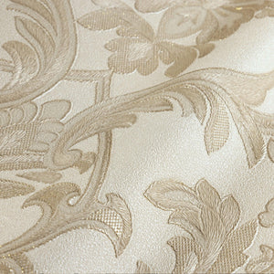 Luxury Cream Damask Textured Wallpaper, Premium Non-Woven Wall Covering, 41.7"W x 398"H, Washable Removable for Living Room B