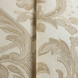 Luxury Cream Damask Textured Wallpaper, Premium Non-Woven Wall Covering, 41.7"W x 398"H, Washable Removable for Living Room B
