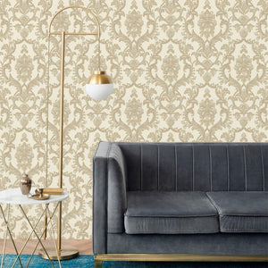 Luxury Cream Damask Textured Wallpaper, Premium Non-Woven Wall Covering, 41.7"W x 398"H, Washable Removable for Living Room B