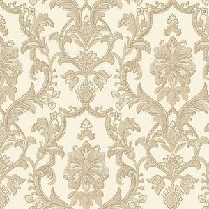 Luxury Cream Damask Textured Wallpaper, Premium Non-Woven Wall Covering, 41.7"W x 398"H, Washable Removable for Living Room B