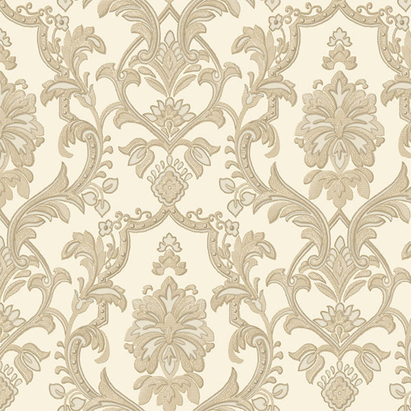Luxury Cream Damask Textured Wallpaper, Premium Non-Woven Wall Covering, 41.7"W x 398"H, Washable Removable for Living Room B