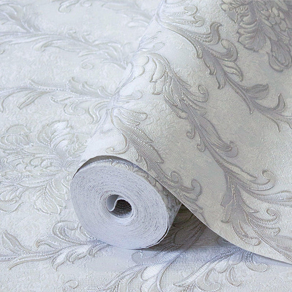 Luxury Gray Damask Embossed 3D Embossed Wallpaper, Traditional Non-Woven Wall Covering, 41.7"W x 398"H, Washable Removable fo