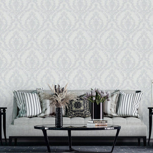 Luxury Gray Damask Embossed 3D Embossed Wallpaper, Traditional Non-Woven Wall Covering, 41.7"W x 398"H, Washable Removable fo