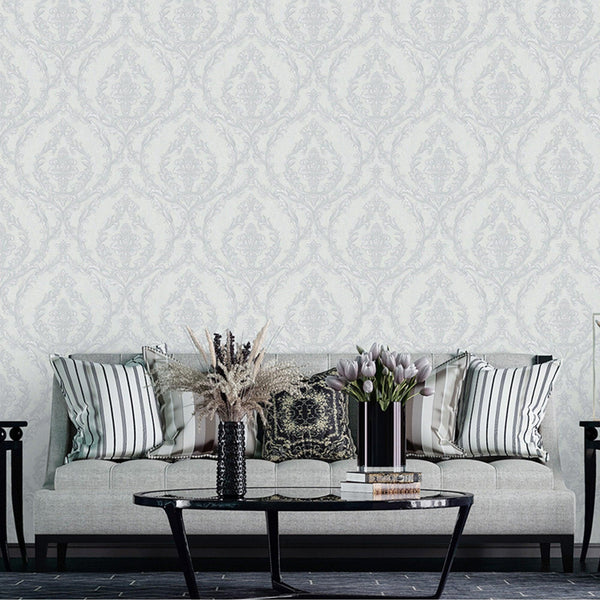 Luxury Gray Damask Embossed 3D Embossed Wallpaper, Traditional Non-Woven Wall Covering, 41.7"W x 398"H, Washable Removable fo