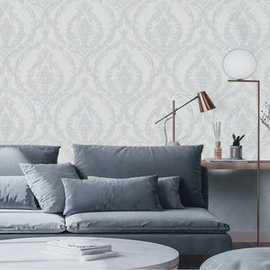 Luxury Gray Damask Embossed 3D Embossed Wallpaper, Traditional Non-Woven Wall Covering, 41.7"W x 398"H, Washable Removable fo