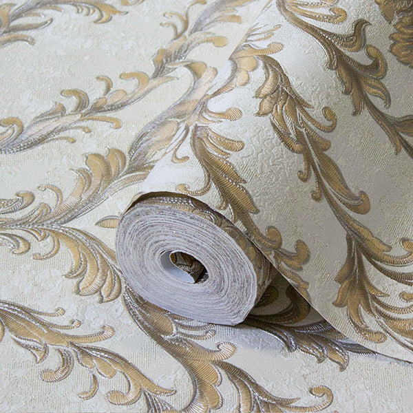 Luxury White Damask Embossed 3D Embossed Wallpaper, Victorian Non-Woven Wall Covering, 41.7"W x 398"H, Washable Removable for
