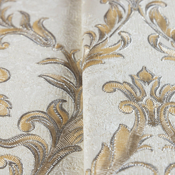 Luxury White Damask Embossed 3D Embossed Wallpaper, Victorian Non-Woven Wall Covering, 41.7"W x 398"H, Washable Removable for