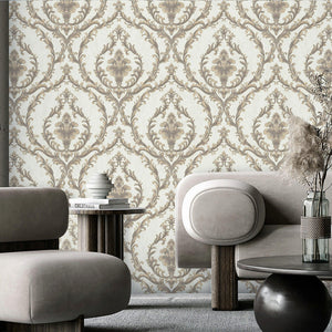 Luxury White Damask Embossed 3D Embossed Wallpaper, Victorian Non-Woven Wall Covering, 41.7"W x 398"H, Washable Removable for