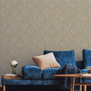 Luxury Gold Damask Embossed 3D Embossed Wallpaper, Traditional Non-Woven Wall Covering, 41.7"W x 398"H, Washable Removable fo