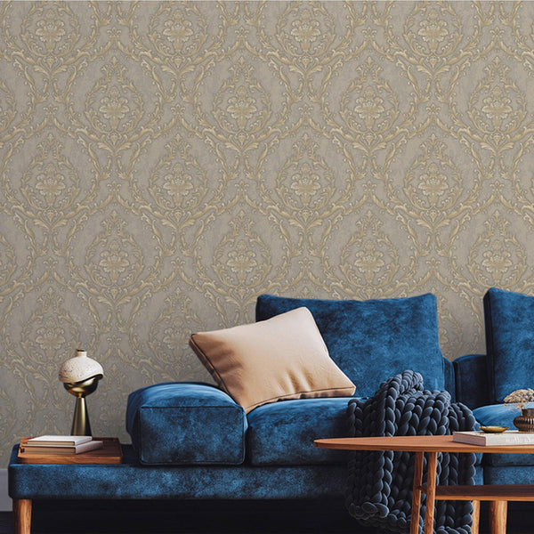Luxury Gold Damask Embossed 3D Embossed Wallpaper, Traditional Non-Woven Wall Covering, 41.7"W x 398"H, Washable Removable fo