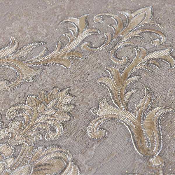 Luxury Gold Damask Embossed 3D Embossed Wallpaper, Traditional Non-Woven Wall Covering, 41.7"W x 398"H, Washable Removable fo