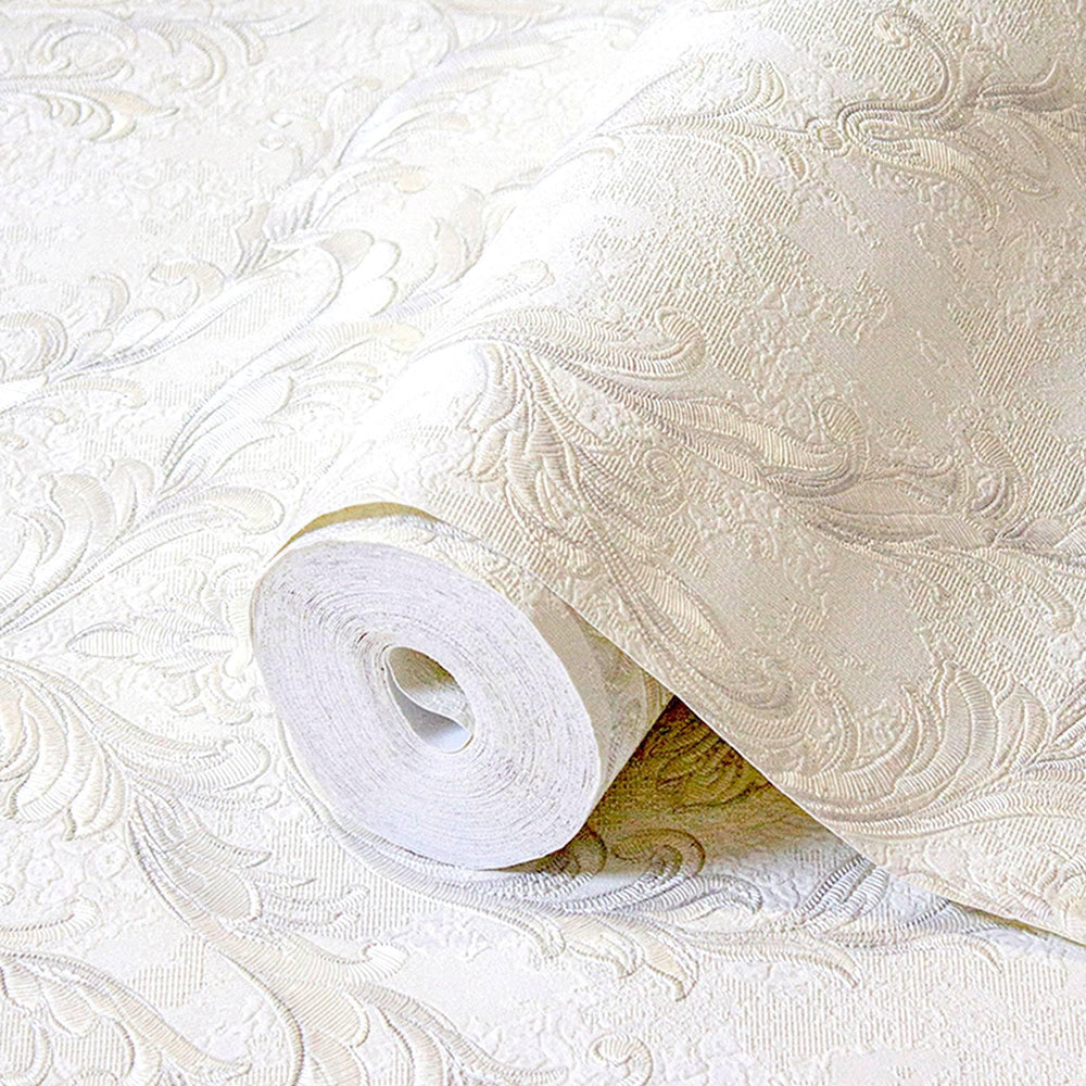 Luxury Silver Damask Embossed 3D Embossed Wallpaper, Country Non-Woven Wall Covering, 41.7"W x 398"H, Washable Removable for 