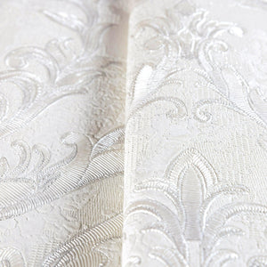Luxury Silver Damask Embossed 3D Embossed Wallpaper, Country Non-Woven Wall Covering, 41.7"W x 398"H, Washable Removable for 