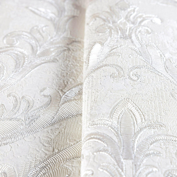 Luxury Silver Damask Embossed 3D Embossed Wallpaper, Country Non-Woven Wall Covering, 41.7"W x 398"H, Washable Removable for 