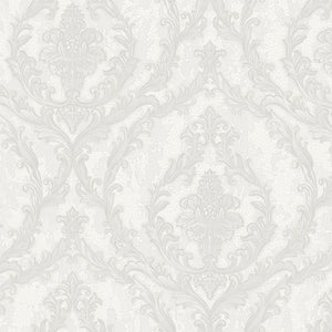 Luxury Silver Damask Embossed 3D Embossed Wallpaper, Country Non-Woven Wall Covering, 41.7"W x 398"H, Washable Removable for 