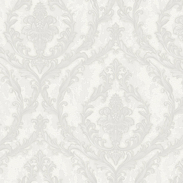 Luxury Silver Damask Embossed 3D Embossed Wallpaper, Country Non-Woven Wall Covering, 41.7"W x 398"H, Washable Removable for 