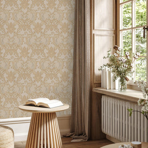 Luxury Beige Damask Embossed 3D Embossed Wallpaper, Glam Non-Woven Wall Covering, 41.7"W x 398"H, Washable Removable for Livi