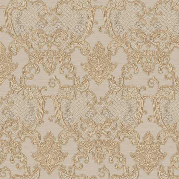 Luxury Beige Damask Embossed 3D Embossed Wallpaper, Glam Non-Woven Wall Covering, 41.7"W x 398"H, Washable Removable for Livi