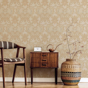 Luxury Beige Damask Embossed 3D Embossed Wallpaper, Glam Non-Woven Wall Covering, 41.7"W x 398"H, Washable Removable for Livi