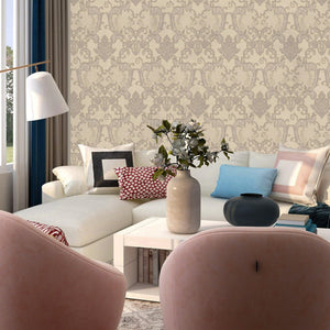 Luxury Cream Damask Embossed 3D Embossed Wallpaper, Traditional Non-Woven Wall Covering, 41.7"W x 398"H, Washable Removable f
