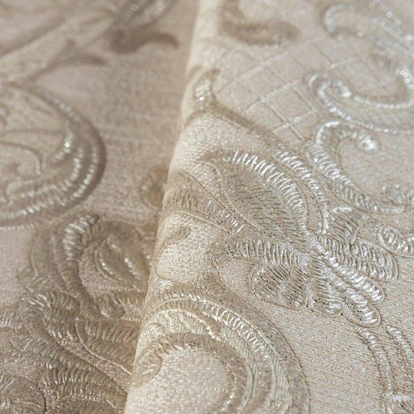 Luxury Cream Damask Embossed 3D Embossed Wallpaper, Traditional Non-Woven Wall Covering, 41.7"W x 398"H, Washable Removable f